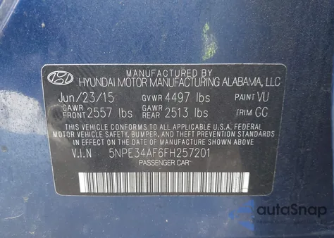 2015 Hyundai Sonata Limited z USA, uszkodzony, nr VIN 5NPE34AF6FH257201